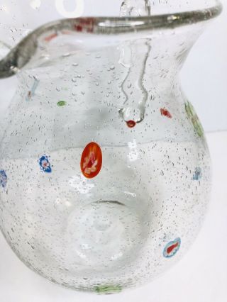 Art Glass Millefiori Hand Blown Large 9 inch Pitcher Bubble Glass 6