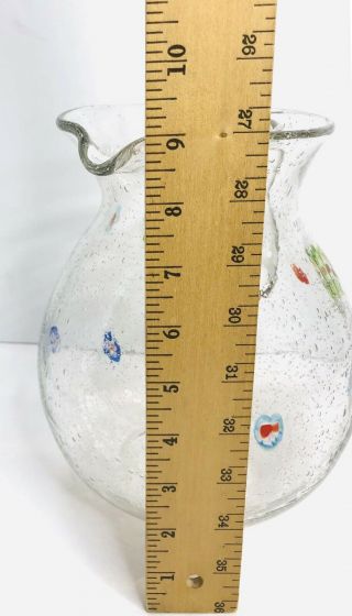 Art Glass Millefiori Hand Blown Large 9 inch Pitcher Bubble Glass 7