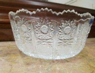 Vintage Bohemian,  Czech Hand - Cut 24 Lead Crystal Glass Bowl 7in H