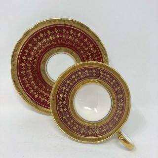 Aynsley England Windsor Teacup And Saucer Red Gold Bone China Intricate 6967