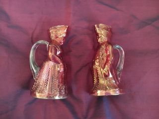 Antique Flushed Cranberry Glass Syrup Jars In Pilgrim His/hers Design