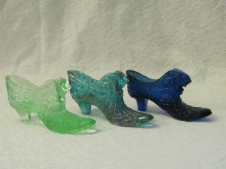 3 Fenton Glass Daisy & Button Cat Head Shoe Blue Green & Aqua