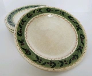 Oneida Oliveto Set Of 4 Stoneware Dinner Plates Hand Painted Olives On Vine