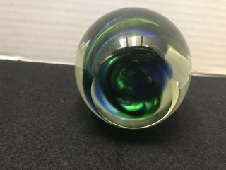 VINTAGE Art Glass Paperweight Murano STYLE EGG SHAPED BLUE/GREEN SWIRL 7