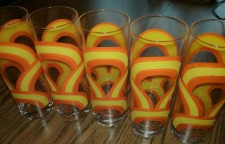Set Of 5 Colony Signed Retro Yellow And Orange Swirl Tall Collins Glasses Usa