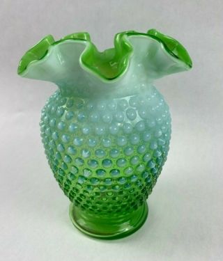 Vintage Fenton Glass (lime) Green Opalescent Ruffled / Crimped 6.  5 " Vase