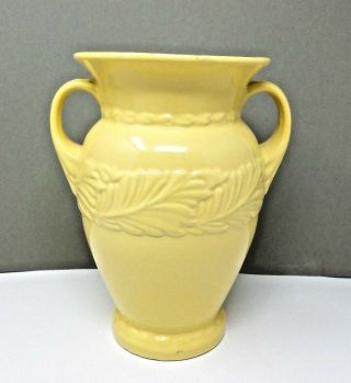 Abingdon Art Pottery Vase 10 " Tall Vintage Usa Yellow Handled Leaf Design