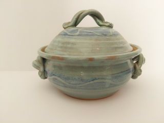 Vtg Handcrafted Studio Art Pottery Ceramic Casserole Baking Dish & Lid Signed