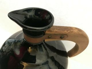 RARE BLACK Bauer Pottery Ball Pitcher Wood Handle old carafe mission art crafts 4