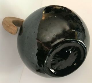 RARE BLACK Bauer Pottery Ball Pitcher Wood Handle old carafe mission art crafts 8