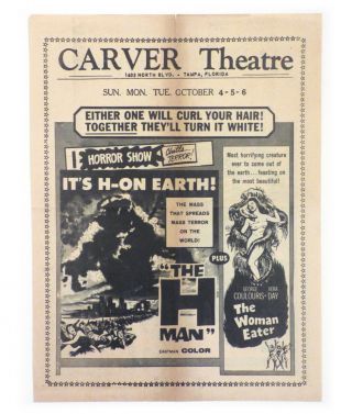 1958 Sci Fi " The H Man  Woman Eater " Herald Flyer Carver Theatre Fla