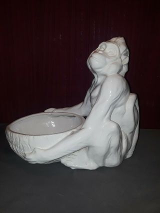 Vintage Bellini Majolica Ceramic Monkey Bowl Made In Italy Blanc De Chine