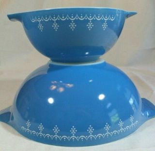 Pyrex Garland Snowflake Blue 4 444 1.  5 Qt 442 Nesting Mixing Cinderella Bowls