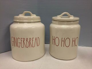 Rae Dunn Christmas Canisters Gingerbread Ho Ho Ho Ivory Red Ll Large Letter