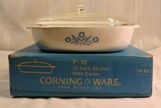 Vtg Corning Ware P - 10 - B Cornflower 10” Casserole Dish W/ Lid Box