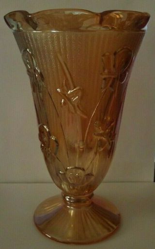 Antique Carnival Art Glass Vase Marigold Color