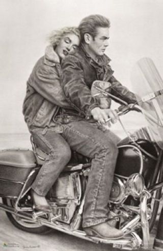 Marilyn Monroe And James Dean Poster " Motorcycle " Licensed