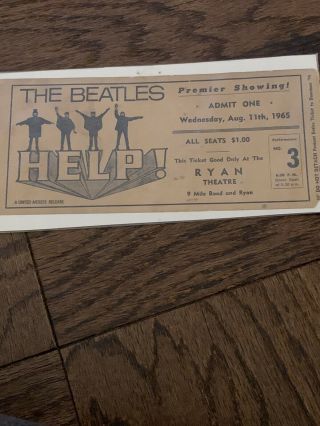 Vintage Rare ‘65 Beatles Help Premier Ticket Nm Authentic