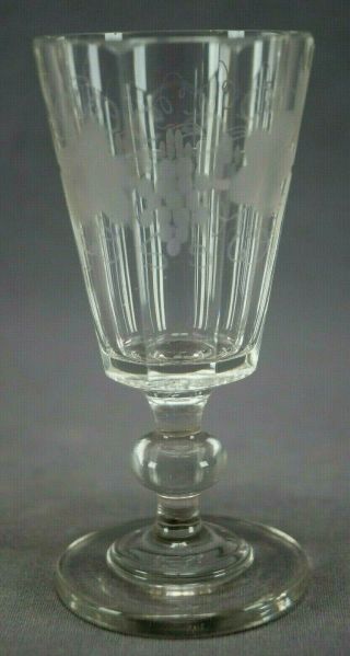Mid 19th Century Flint Glass Panel Cut & Engraved Grape Vine Pattern Wine Glass