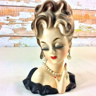 Vintage Mid Century Inarco Lady Head Planter E - 1753 Pearls Necklace Ring Japan