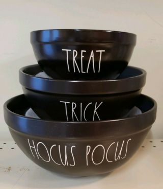 Rae Dunn Black Mixing Bowls Halloween Hocus Pocus,  Trick,  Treat Black Set Of 3