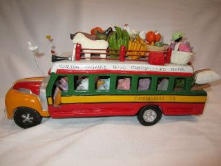 Large Columbia Pottery Ceramic Bus Hand Crafted Folk Art 13 " Long