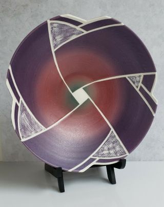 Vintage Wayne Bates Studio Art Pottery Geometric Sgraffito Bowl,  Signed,  1999