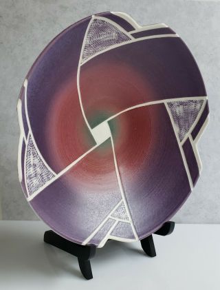 Vintage WAYNE BATES Studio Art Pottery Geometric Sgraffito Bowl,  Signed,  1999 4