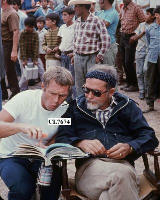 Steve Mcqueen And Director Sam Peckinpah On The Movie Set Of 