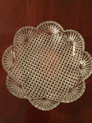 Antique/vintage Eapg Pressed Glass 10.  5 " Strawberry Diamond Fan Glass Bowl