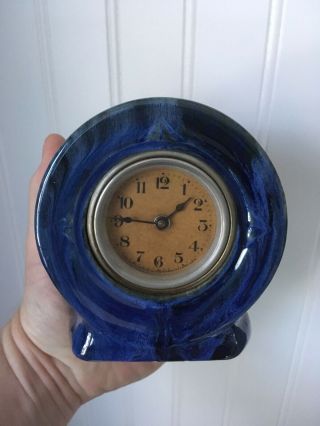 Old Brush Mccoy Pottery Blue Onyx Desk Clock Lux Manufacturing Co Waterbury Ct