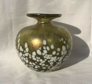 Vintage Mdina Iridescent Art Glass Vase Signed To Base Maltese
