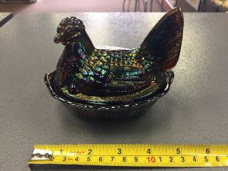 Vintage Fenton Carnival Glass Hen on Nest Covered Dish Electric 2