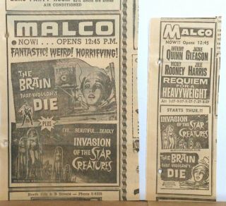 2 1962 Newspaper Ads For Movies Brain That Wouldn 