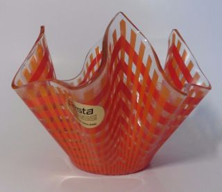 Vintage Glass Handkerchief Bowl Retro Orange Fiesta Glass Sweet Bonbon Dish