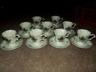(9) Cups & Saucers,  Tea Coffee,  Nikko Christmastime Christmas Time Tree Presents