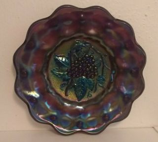 Imperial Amethyst Carnival Glass Grape Pattern Plate Vintage
