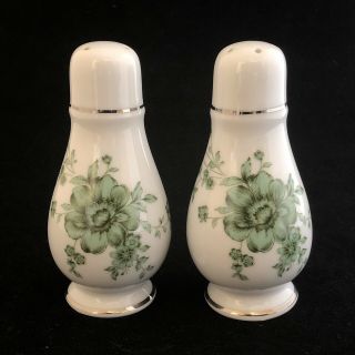 Noritake Ireland Tipperary Salt Pepper Set Porcelain Green Flowers