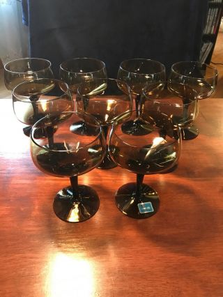 (9) Mcm Morgantown Vision Nutmeg Brown Crystal Cocktail Champagne Glasses