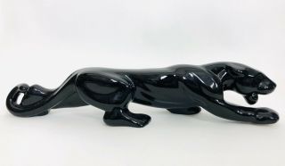 Vintage Mid Century Glossy Black Panther Ceramic Pottery Statue Figurine 22” 2