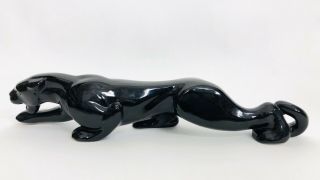 Vintage Mid Century Glossy Black Panther Ceramic Pottery Statue Figurine 22” 3