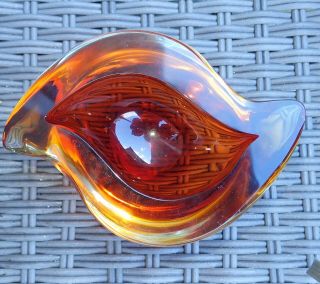 Murano / Sommerso Geode Amber Glass Bowl 1950 - 60 Vintage Art Glass