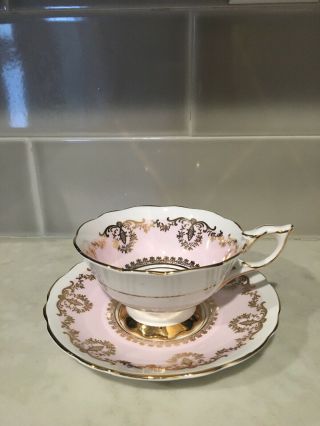 Royal Stafford Bone China Cup & Saucer Pink Golden White