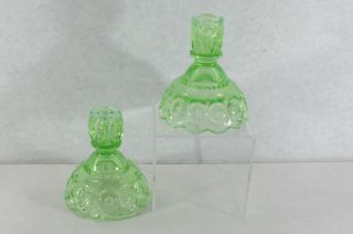2 L.  E.  Smith Glass Moon And Stars Green Opalescent Candle Holders