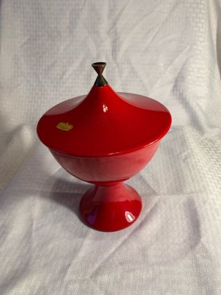 Vintage Royal Haeger Atomic Mid - Century Art Pottery Covered Candy Dish Red