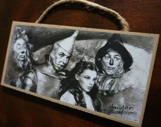 Wizard Of Oz Dorothy Lion Tin Man Scarecrow Haiyan Art Print On Wood Sign -