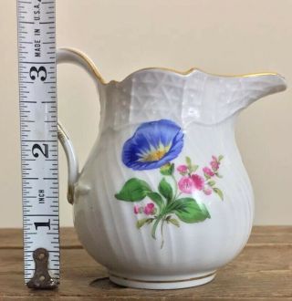 Antique 19thC Meissen Porcelain Creamer Basket Weave Painted Flowers 3.  5” Tall 6