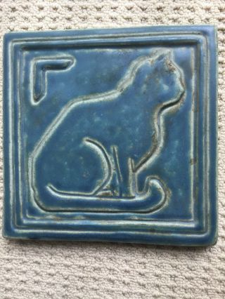 Historic Pewabic Pottery Detroit Arts & Crafts Style Large Cat Tile 8 X 8”