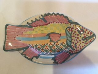 Mackenzie - Childs Pottery Fish Bowl / Soap Dish 7 - 1/2” X 4 - 1/2” Pink,  Green