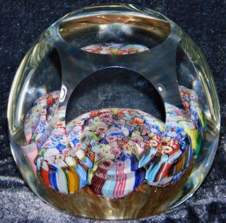 Vtg Fine Murano Fratelli Toso Millefiori Flower Cane Glass Facted Paperweight 3 "